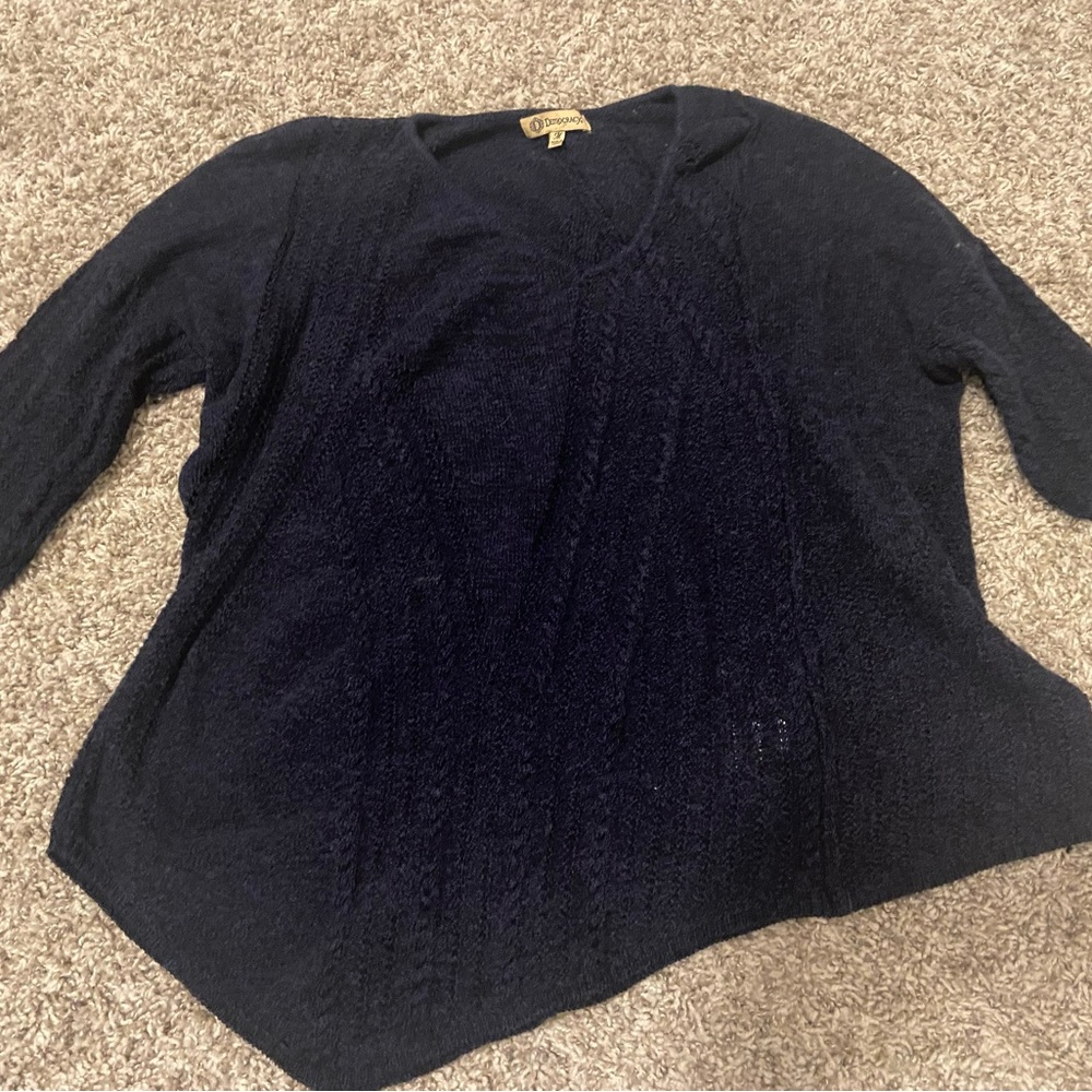 Democracy asymmetrical blue sweater. Size medium